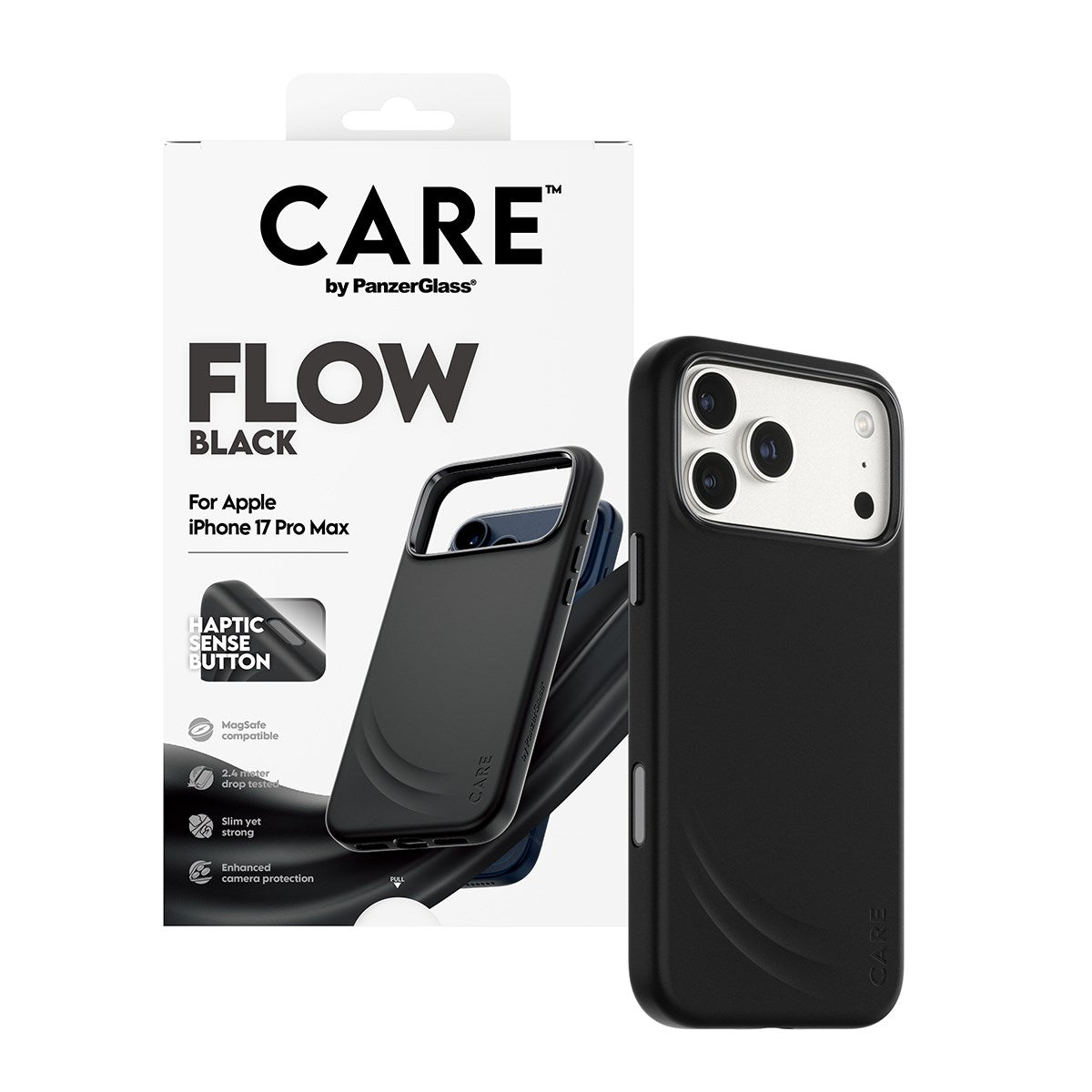 CARE by PanzerGlass® FLOW Case Black w. Haptic Button & MagSafe iPhone 17 Pro Max